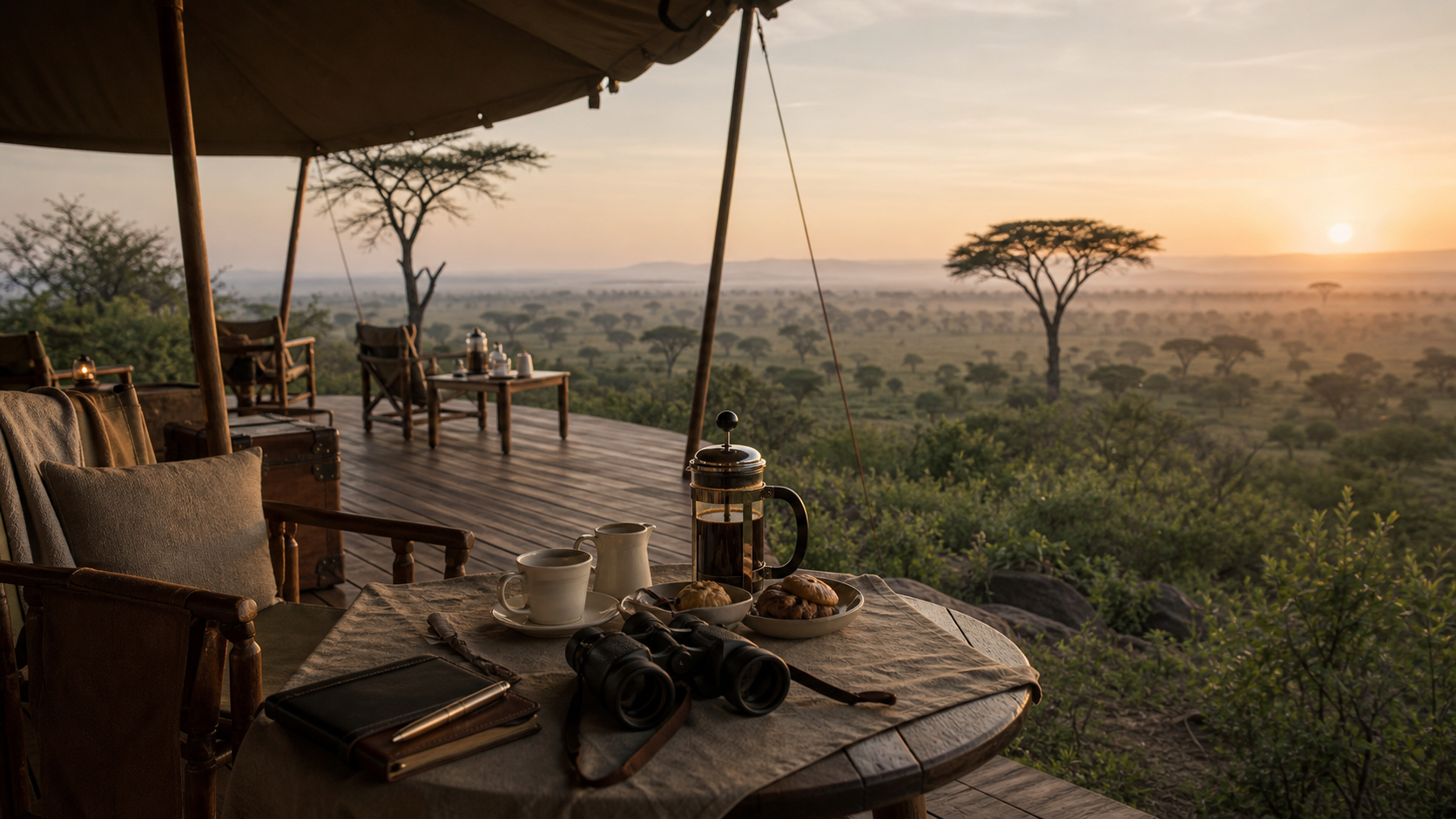Lifelike VIAIVE Travel Pulse image for Kenya: Masai Mara migration-season camp window.